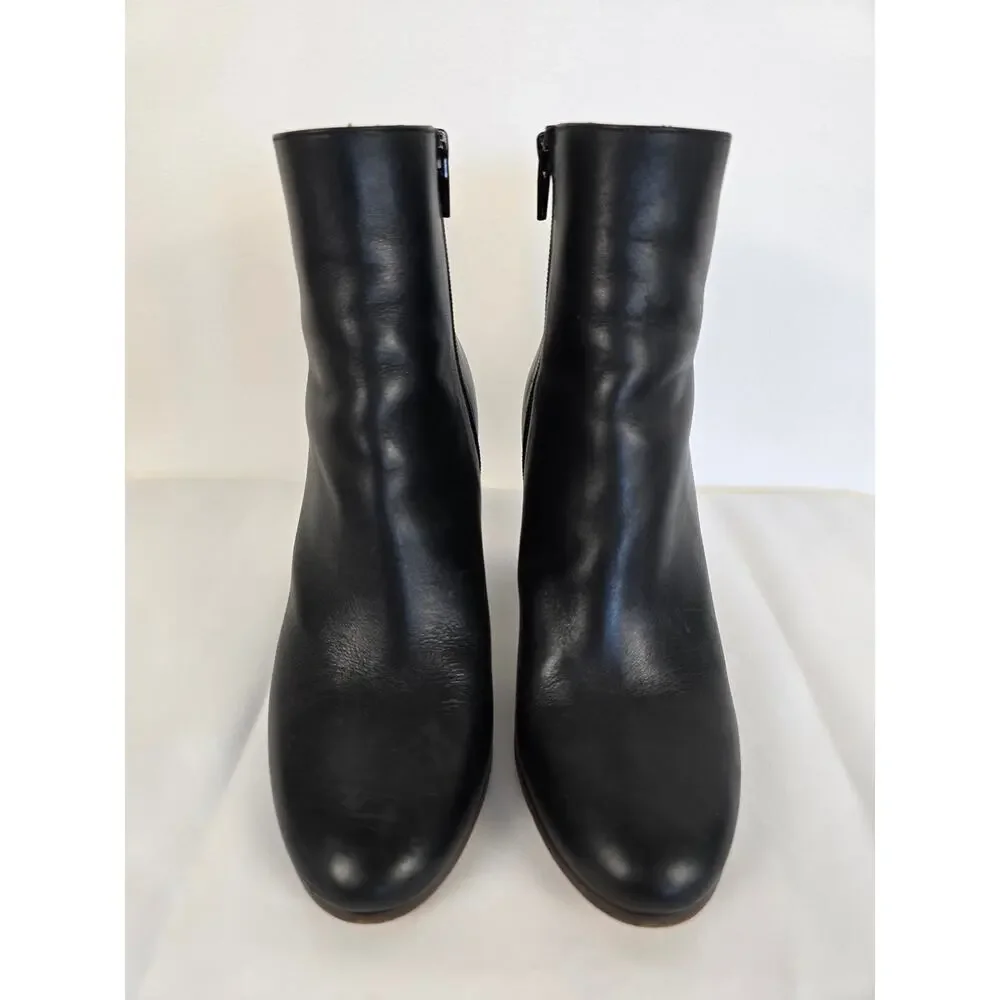 Maje Black Leather Ankle Booties Block Heel Minimal Size 36 US 6
